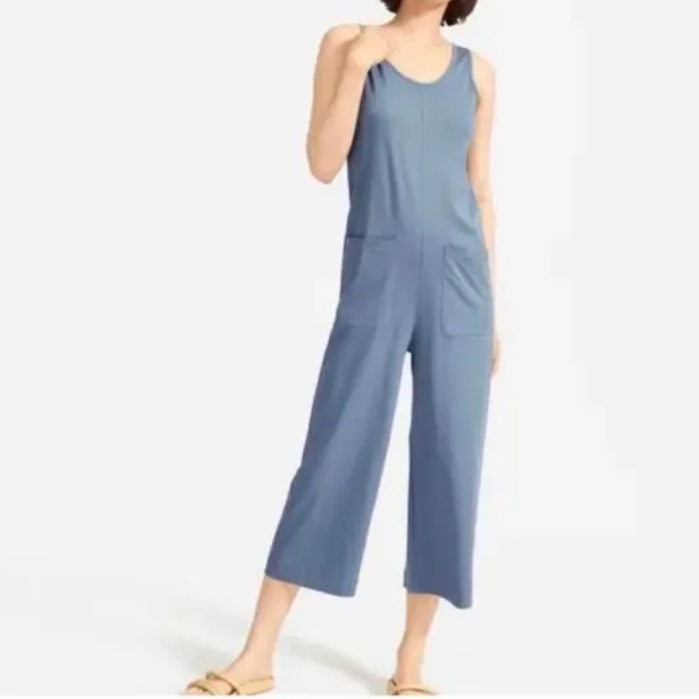 Everlane The Luxe Cotton Tank Blue Jumpsuit w/ Pockets Sz XS
